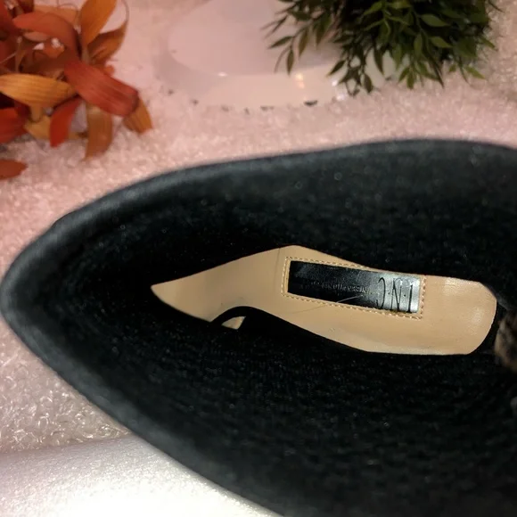 Sale❄️INC textured open peep high heel sock ankle Booties black sandals size 7.5 - Picture 5 of 11